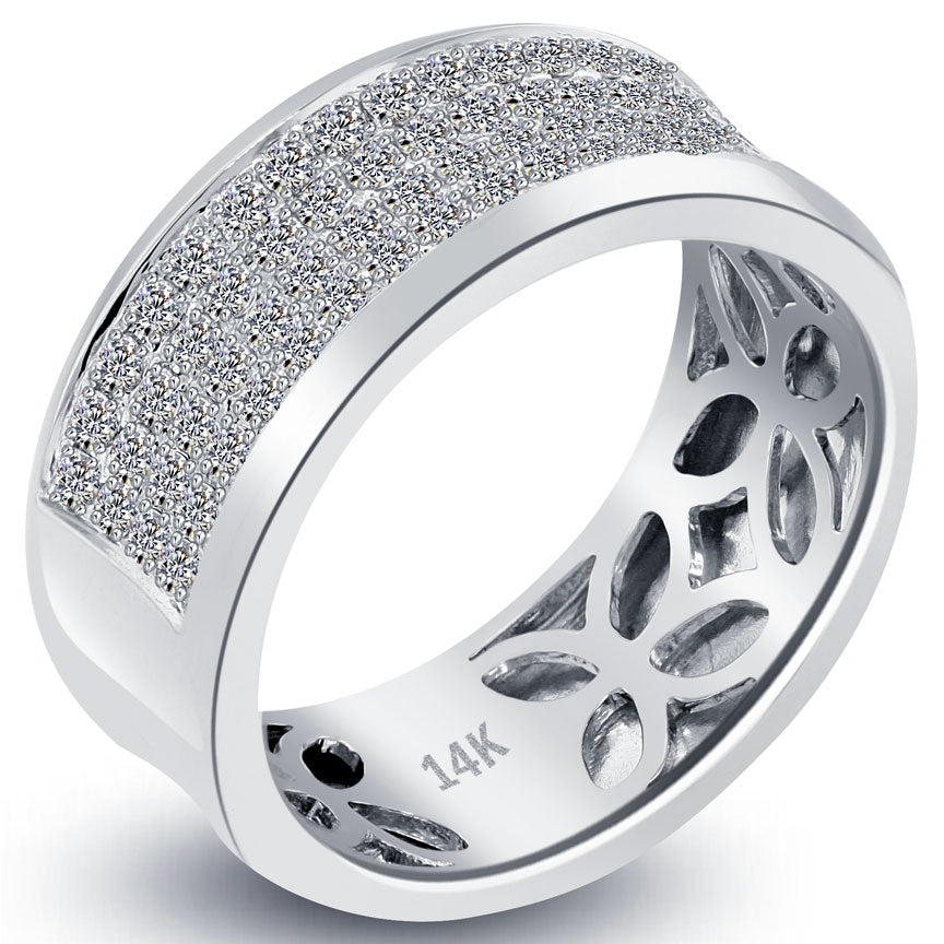 1.32 Carat Natural Diamond Mens Pave Wedding Band Ring 14k White Gold Men Ring