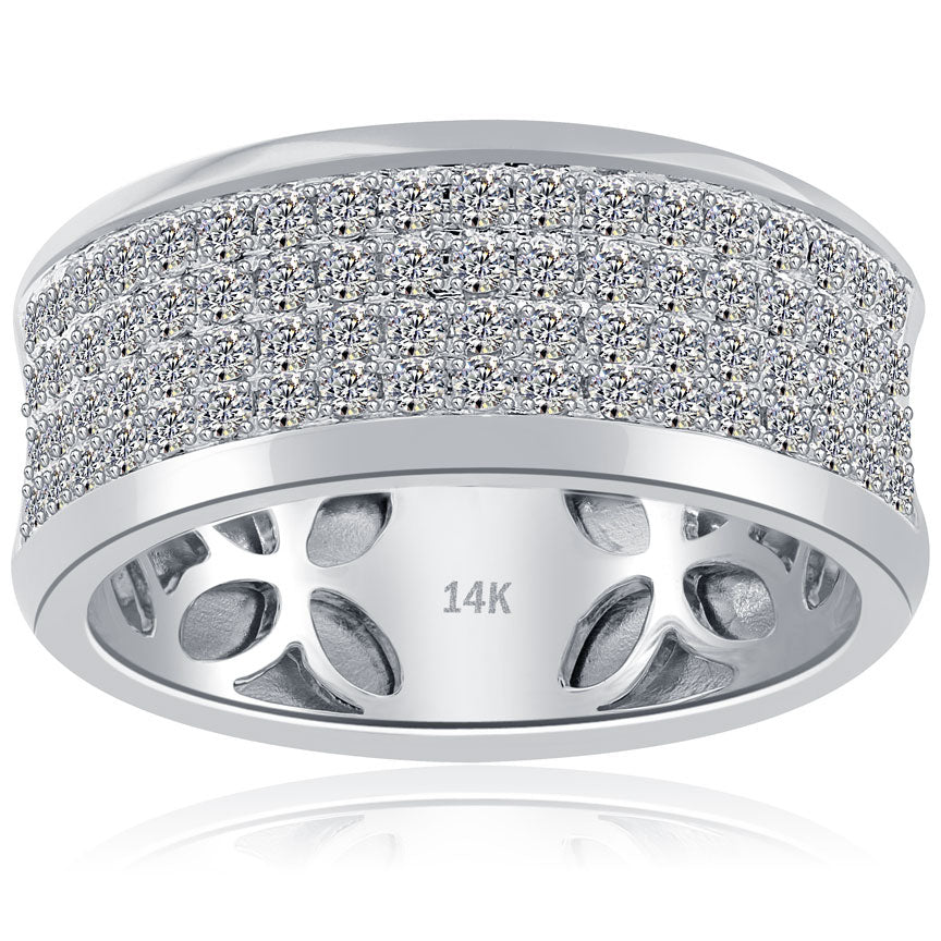 1.32ctw Natural Diamond Mens Pave Wedding Band Ring 14k White Gold Men Ring
