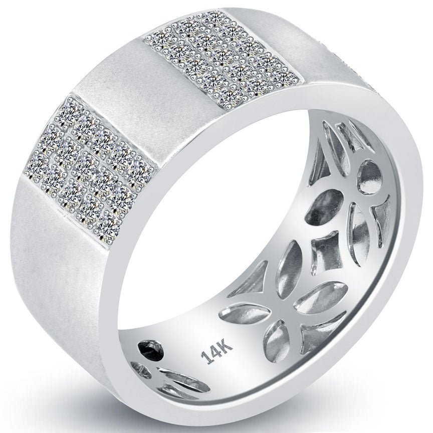 0.94ctw Natural Diamond Mens Pave Wedding Band Ring 14k White Gold Men Ring