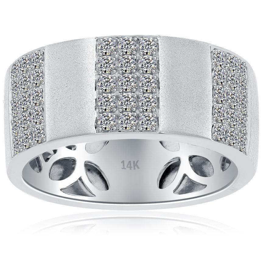 0.94ctw Natural Diamond Mens Pave Wedding Band Ring 14k White Gold Men Ring