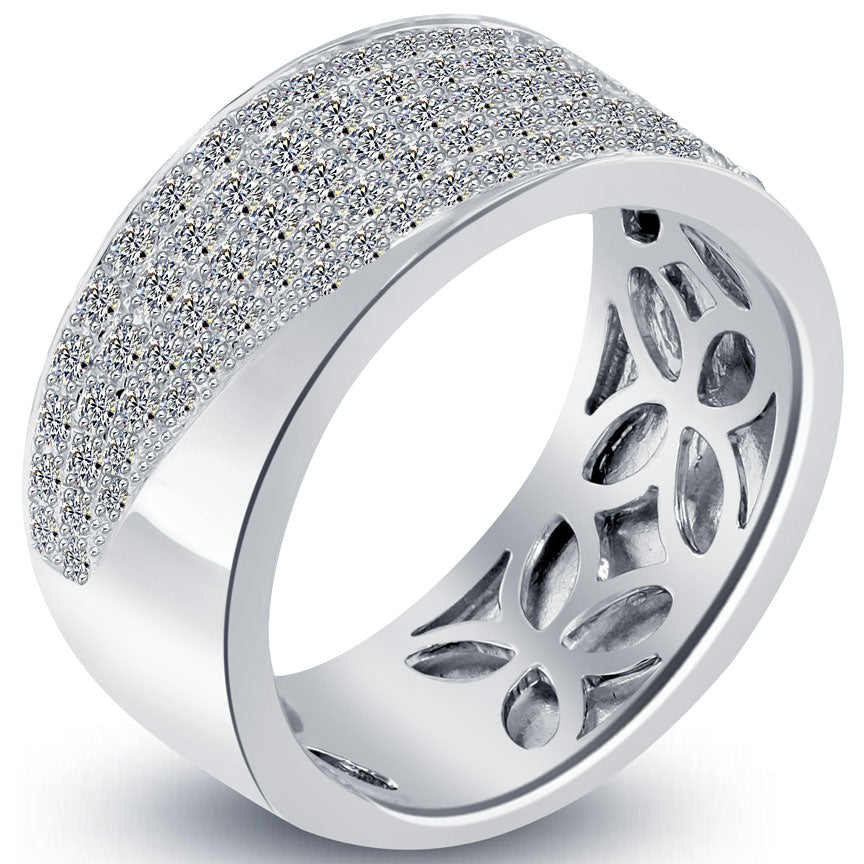 1.49 Carat Natural Diamond Mens Pave Wedding Band Ring 14k White Gold Men Ring
