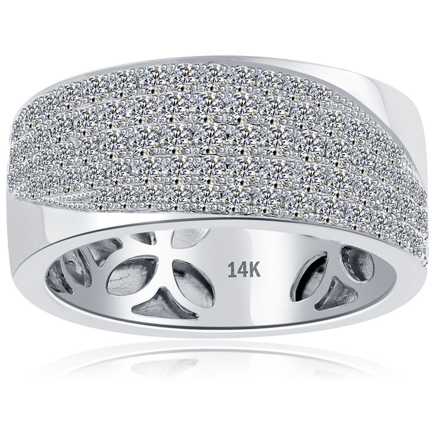 1.49ctw Natural Diamond Mens Pave Wedding Band Ring 14k White Gold Men Ring