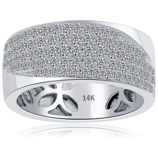 1.49ctw Natural Diamond Mens Pave Wedding Band Ring 14k White Gold Men Ring