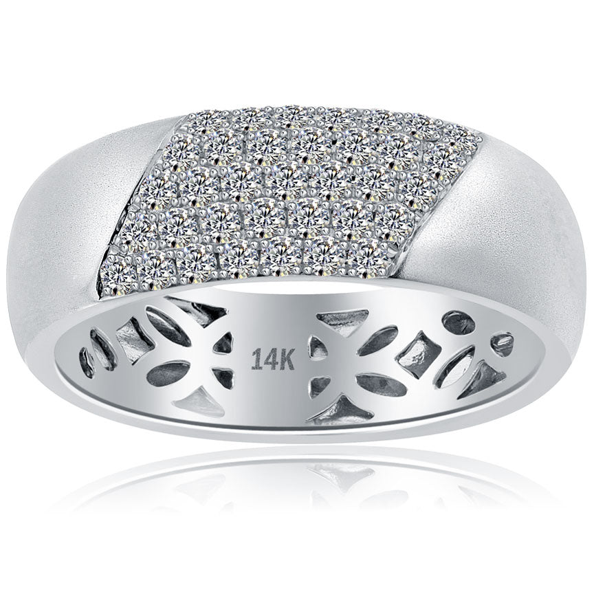 0.71ctw Natural Diamond Mens Pave Wedding Band Ring 14k White Gold Men Ring