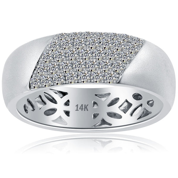 0.71ctw Natural Diamond Mens Pave Wedding Band Ring 14k White Gold Men Ring