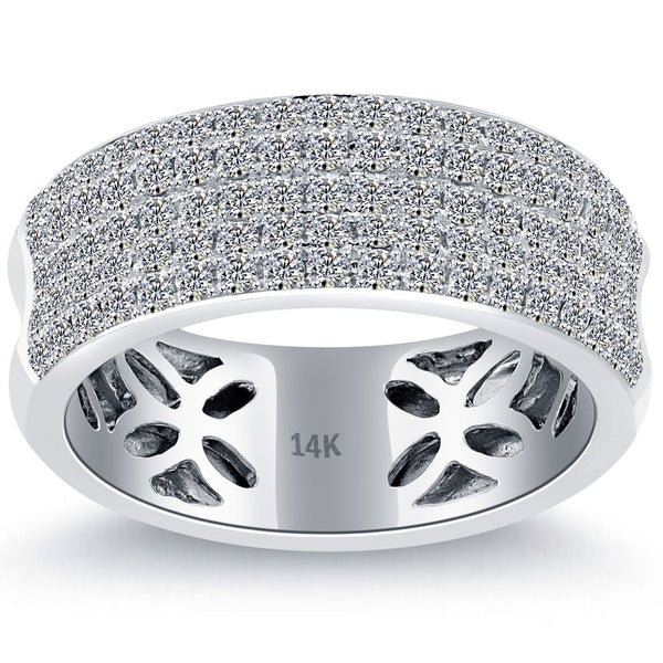 1.06ctw F-VS Micro Pave Diamond Wedding Band 14k White Gold Anniversary Ring