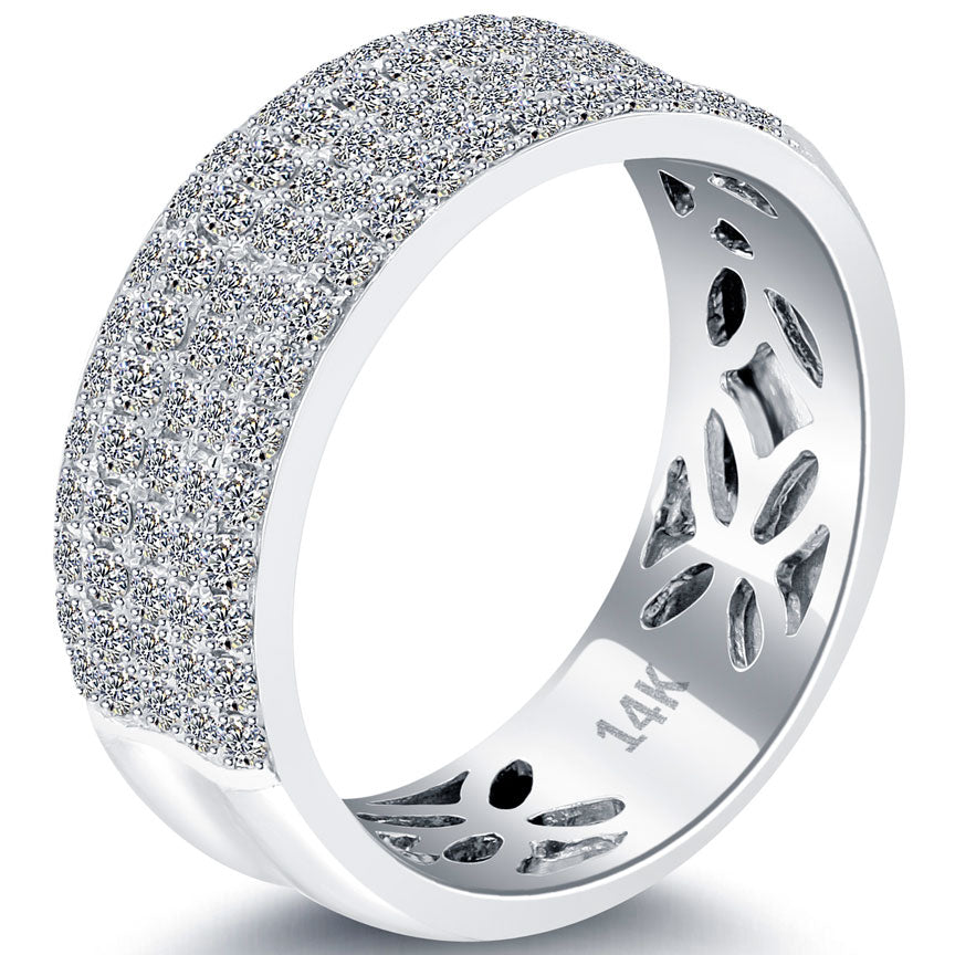1.06 Carat F-VS Micro Pave Diamond Wedding Band 14k White Gold Anniversary Ring