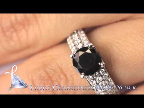 BDR-216 - 2.35 Carat Certified Natural Black Diamond Engagement Ring 14k White Gold