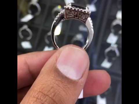 BDR-034 - 4.88 Carat Princess Cut Natural Black Diamond Engagement Ring 14k White Gold